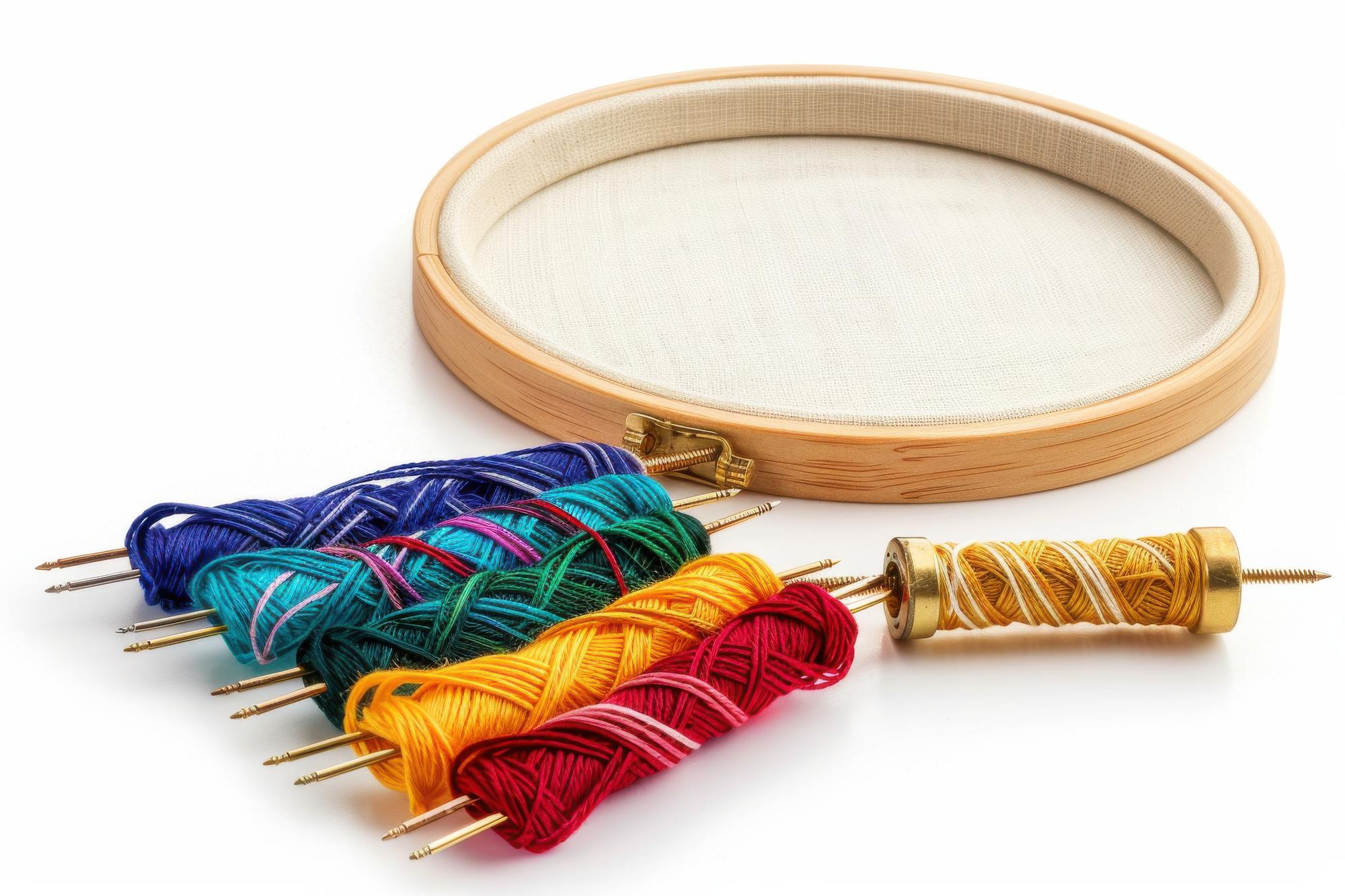 atelier workbench with hoop and threads
